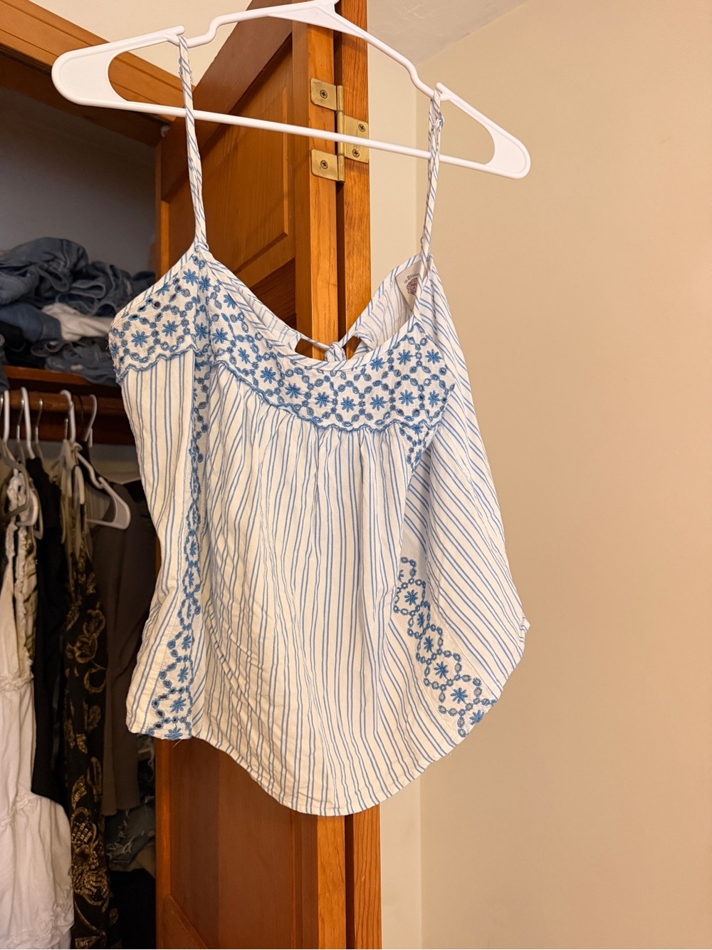 In Bloom Blue & White Striped Embroidered Cami